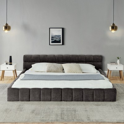 NicBex California King Size Wooden Bed Frame with Chenille Upholstered Headboard,Modern Platform Bed,No Box Spring Needed