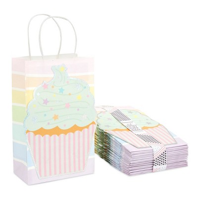 Sparkle and Bash 24 Pack Small Cupcake Party Favor Gift Bags with Handles for Birthday, Baby Showers