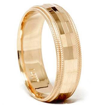 Pompeii3 Mens 14K Gold Diamond Facet Cut Wedding Ring Band New