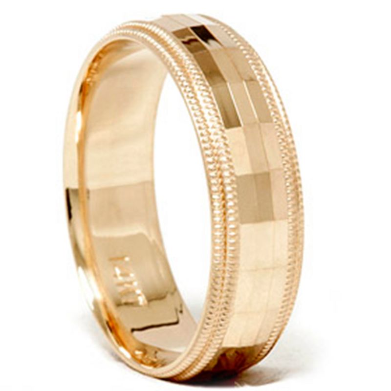 Pompeii3 Mens 14K Gold Diamond Facet Cut Wedding Ring Band New, 1 of 3