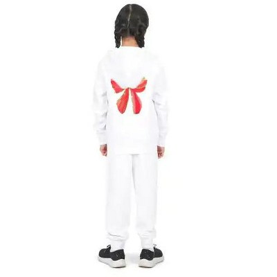 Everyday Kids Christmas Collection Festive Red & Gold Bow Girls Zip Up Hoodie – Holiday Sweatshirt - White