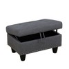 DOMETOUR Gray Linen Storage Ottoman - Stylish Upholstered Footstool with Hidden Compartment - 3 of 4
