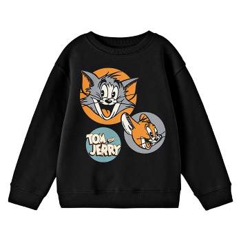 Tom & Jerry Vintage Character Circles Crew Neck Long Sleeve Boys' Black Sweatshirt