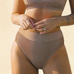 Women's Striped High-Waisted Wide Waistband Bikini Bottoms - Cupshe - 1 of 4