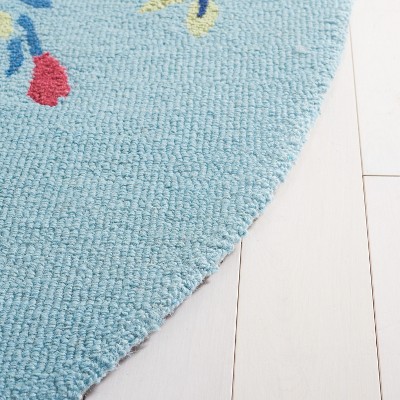 Blue Floral Tufted Wool Oval Rug 6' x 9' - Handmade Non-Slip