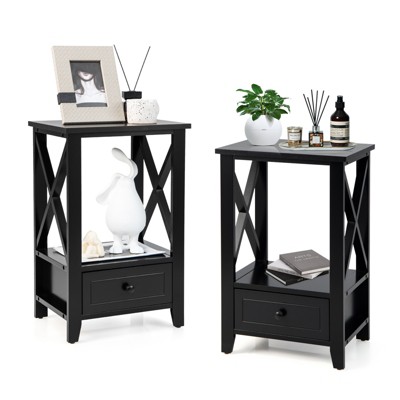 Tangkula Set of 2 Nightstand w/ Bottom Drawer Side End Table Modern