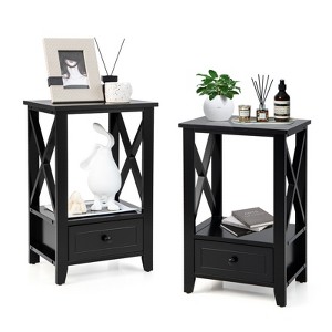Tangkula Set of 2 Nightstand w/ Bottom Drawer Side End Table Modern - 1 of 4