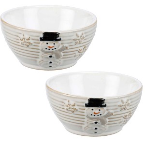Primitives By Kathy 2.0 Inch Snowman Bowls Rustic Snowflakes Snack Dips Snack Bowls - 1 of 3