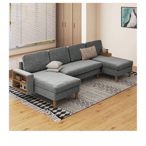 U Shaped Modular Sectional Sofa 4 Seats Sectional Sleeper Sofa Comfy Couch with Armrests Easy To Assemble for Living Room Bedroom - 1 of 4