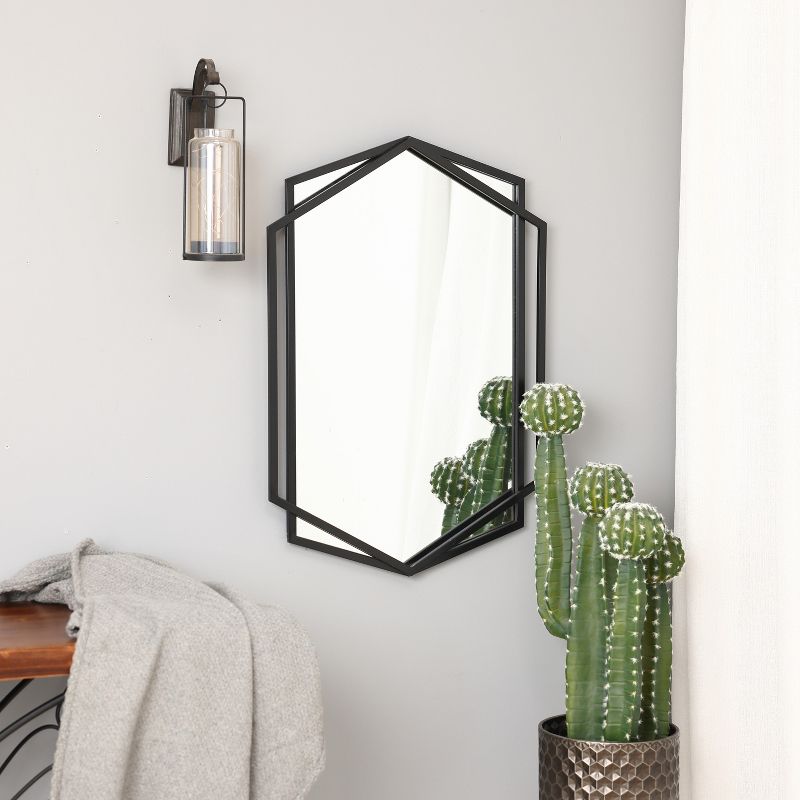 LuxenHome Black Metal Hexagon Frame Wall Accent Mirror for Bathroom & Vanity, 3 of 15