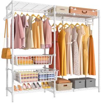 VIPEK V9 Garment Racks Clothing Rack Heavy Duty Clothes Rack with 4 Shelves & 2 Storage Basket