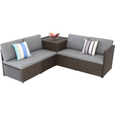 Wicker Sectional Sofa Set with 5 Seater - Gray - Wedohome