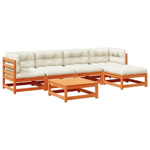 vidaXL Outdoor Pine Wood Patio Sofa Set - 6 Piece Modular Wax Brown Furniture with Cushions for Garden, Deck, or Terrace Lounge - 1 of 4