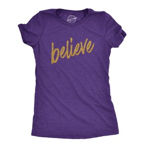 Womens Believe Script Gold Shimmer Application Cool Inspirational T shirt - Crazy Dog Women's T Shirt - 1 of 4