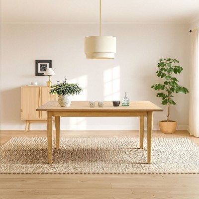 Expandable Dining Table, Rectangular Natural Finish Table, Modern Extendable Kitchen Table for Family Meals, Dinner Parties-Tanpinhause