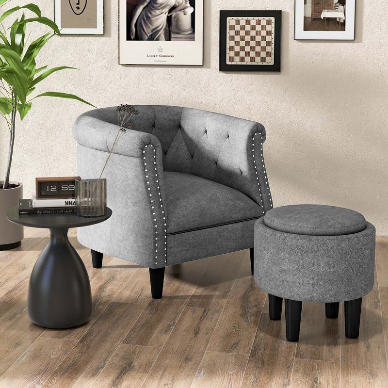 Costway Modern Accent Chair with Ottoman Armchair Barrel Sofa Chair with Footrest Grey, 2 of 11