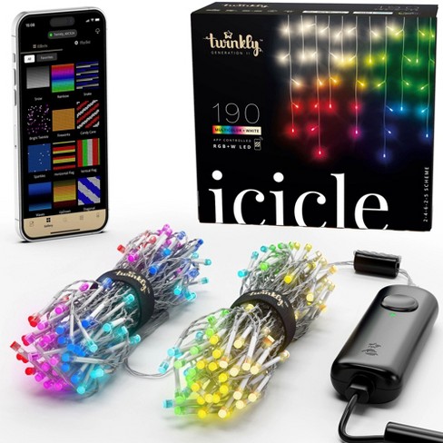 Twinkly Icicle App-Controlled LED Christmas Lights with 190 RGB+W (16 Million Colors + White) Clear Wire. Indoor and Outdoor Smart Lighting Decoration - image 1 of 4