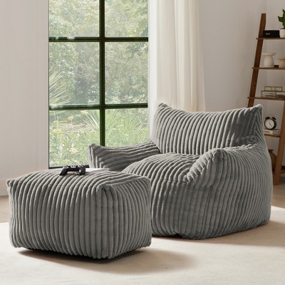 Gericco Bean Bag Chair with Armrests and Footstool for Adults- Oversized Comfy Beanbag Chaise Lounge Lazy Floor Sofa Chair