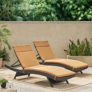 GDFStudio Olivia Rattan Adjustable Brown Chaise Lounges with Cushion(Set of 2) - 1 of 4