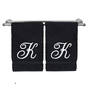 BC BARE COTTON Monogrammed Hand Towel, 100% Turkish Cotton - Set of 2 - Black - White Script - 1 of 1