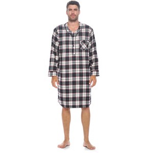 Ashford & Brooks Mens Flannel Plaid Long Sleep Shirt Henley Nightshirt - 1 of 4