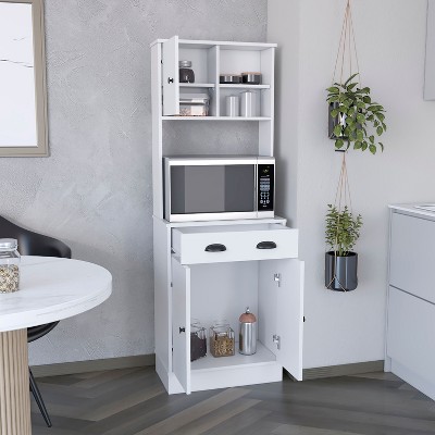 NicBex Storage Buffet Cabinet 67" Freestanding Kitchen Pantry Sideboard Cabinet with 3 Doors, Drawer, 2 Open Shelves, Microwave Storage Option