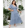 Plus Size Short Sleeves Wrap Maxi Dress V Neck High Waist Ruffle Casual Summer Belt Dress - 3 of 4