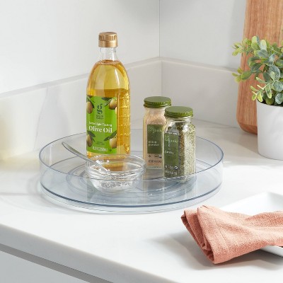 11 Low Plastic Lazy Susan Turn Table Clear - Brightroom™: Kitchen Cabinet Organizer, Polyethylene, Stainless Steel
