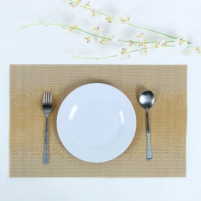 PiccoCasa Woven Heat Resistant Anti-slip PVC Placemat 18" x 12" Golden Tone 6 Pcs