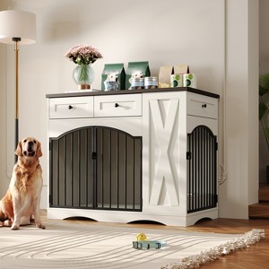 43" Dog Crate Furniture, Chew-Resistant Indoor Dog Kennel with Drawers & Removable Feeder, Wood Decorative Dog Cage End Table for Small/Medium Dogs - 1 of 4