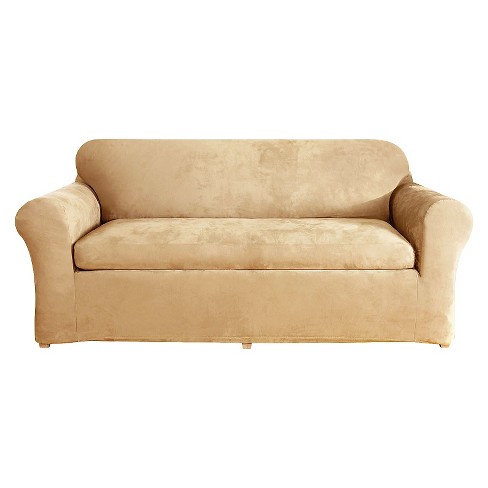 Stretch Suede 2 Piece Sofa Slipcover Camel Sure Fit