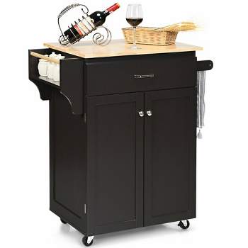 Costway Rolling Kitchen Island Utility Kitchen Cart Storage Cabinet Brown/White