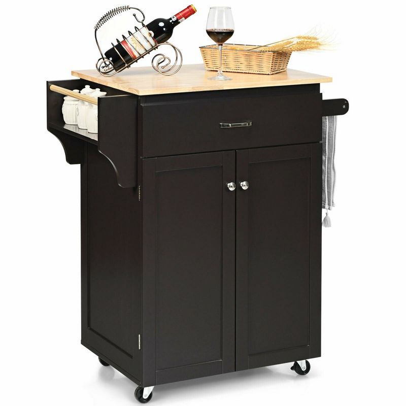 Costway Rolling Kitchen Island Utility Kitchen Cart Storage Cabinet Brown/White, 1 of 11