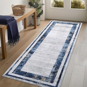 Washable Living Room Rug with Distressed Modern Border, Non-Slip, Soft Decorative Accent Carpet, Contemporary Minimalist Design for Bedroom Floor. - 1 of 4