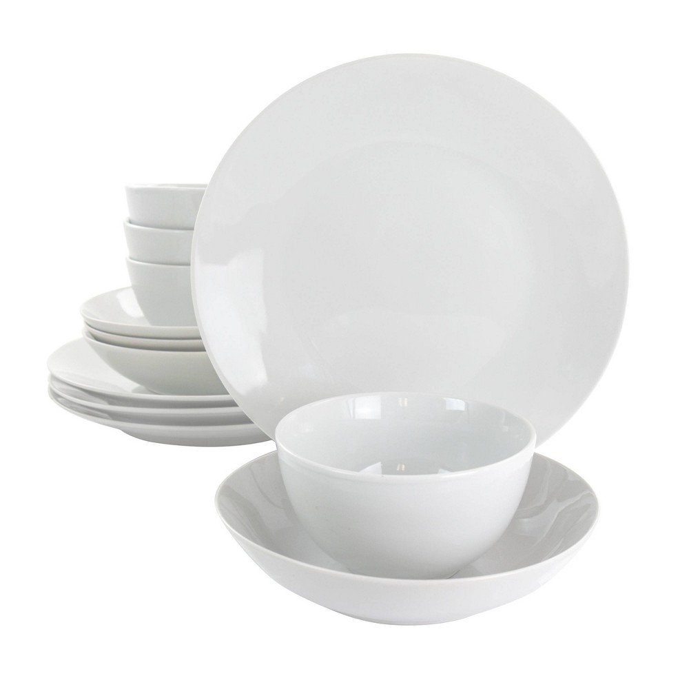Gibson Home 12pc Ceramic Classic Pearl Square Dinnerware Set White