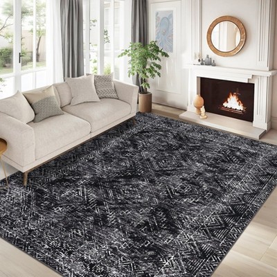 Faux Wool Machine Washable Foldable Printed Area Rug Modern Distressed Diamond Heart with Non Slip Design Stain Resistant Non Shedding Pet Friendly