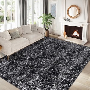 Faux Wool Machine Washable Foldable Printed Area Rug Modern Distressed Diamond Heart with Non Slip Design Stain Resistant Non Shedding Pet Friendly - 1 of 4
