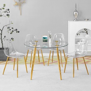 Xiyuyeu Dining Table Set For 4 Modern Round Transparent Tempered Glass ...