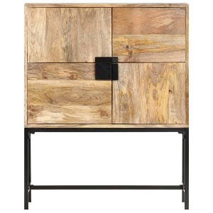 vidaXL Rustic Solid Mango Wood Highboard with Powder Coated Steel Legs and 4 Doors for Storage - Brown & Black, Size 31.5"x11.8"x39.4" - 1 of 4