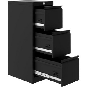 3-Drawer File Cabinet Black Cold Rolled Steel 0.6mm Thickness H103W38D45cm Double Key Office Document Storage - 1 of 4