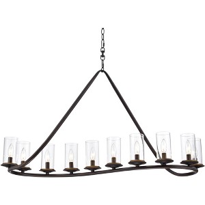 Franklin Iron Works Heritage Bronze Linear Island Pendant Chandelier 44" Wide Farmhouse Rustic Clear Glass 10-Light Fixture for Dining Room Kitchen - 1 of 4