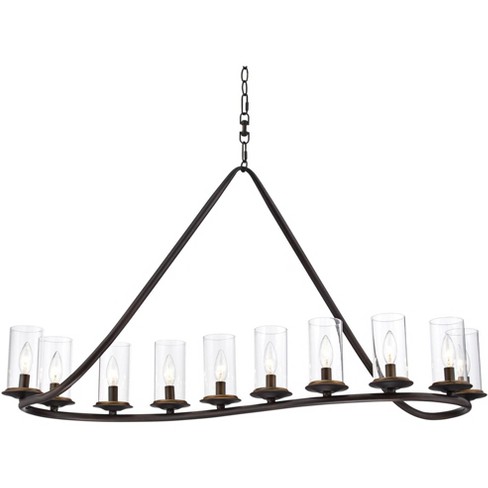 Franklin Iron Works Heritage Bronze Linear Island Pendant Chandelier 44  Wide Farmhouse Rustic Clear Glass 10-light Fixture For Dining Room Kitchen  : Target