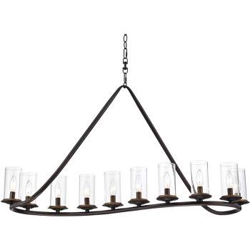Franklin Iron Works Heritage Bronze Linear Island Pendant Chandelier 44" Wide Farmhouse Rustic Clear Glass 10-Light Fixture for Dining Room Kitchen