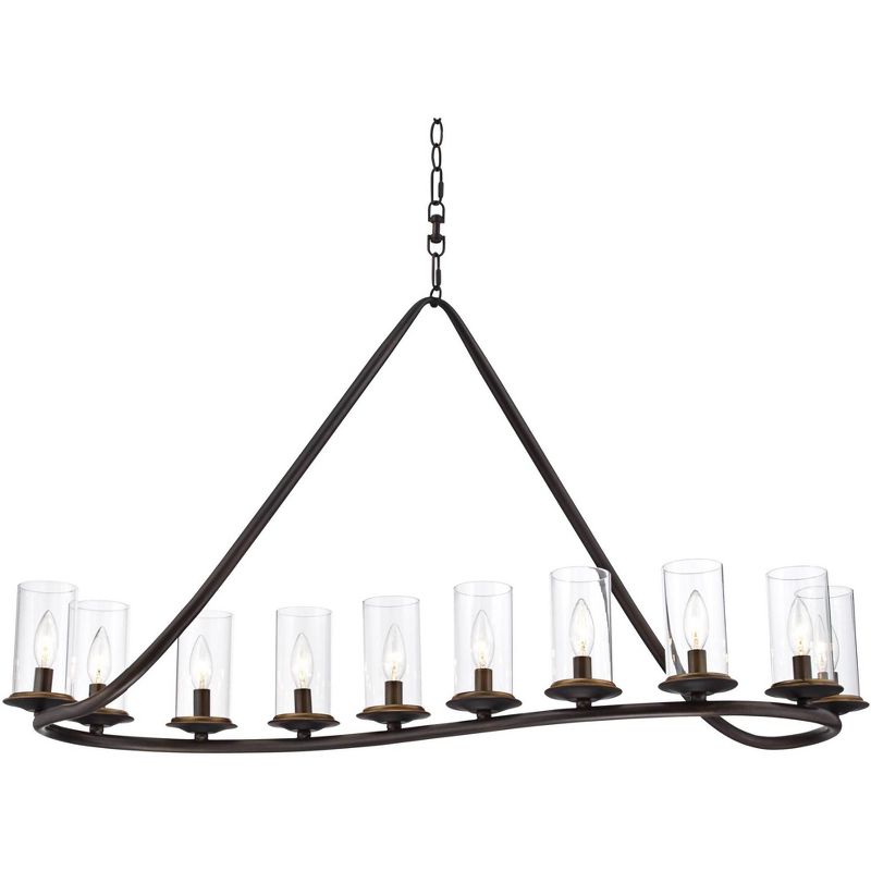 Franklin Iron Works Heritage Bronze Linear Island Pendant Chandelier 44" Wide Farmhouse Rustic Clear Glass 10-Light Fixture for Dining Room Kitchen, 1 of 11