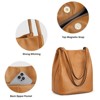 Women Soft Genuine Leather Totes Shoulder Bag Purses and Handbags with Top Magnetic Snap Closure (Brown) - 4 of 4