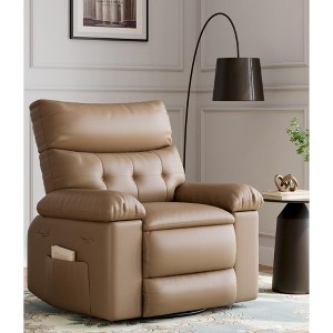 Power Recliner with Heat & Massage. Features 360° swivel, rocking motion, cup holder & faux leather for living room, bedroom, or nursery - 1 of 4