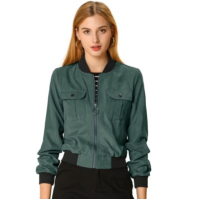 INSPIRE CHIC Women's Stand Collar Zip Up Flap Pocket Bomber Jacket