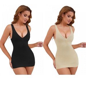 INSPIRE CHIC 2 Pcs Women's V-Neck Control Waisted Slimming Sleeveless Slim-Fit Body Shaper - 1 of 4