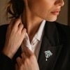 Ross-Simons 6-6.5mm Cultured Pearl and 1.70 Carat Simulated Emerald Vintage-Style Pin With 1.50 ct. t.w. Czs in Sterling Silver - 2 of 3