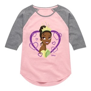 Girls' - Disney - Tiana Hearts Shirt Tail Raglan Graphic T-shirt - 1 of 3
